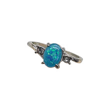 Stylish Ring with Cubic Zirconia and Blue Fire Opal, Hypoallergenic Alloy Jewelry in High Polished Finish, Suitable for All-Day Wear and Special