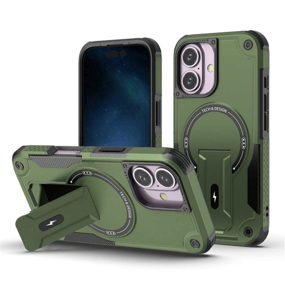 Iphone 16 6.1" Case [Compatible With Magsafe] Â Military-Grade Shockproof Tpu With Invisible Stand, Green 9165521694129