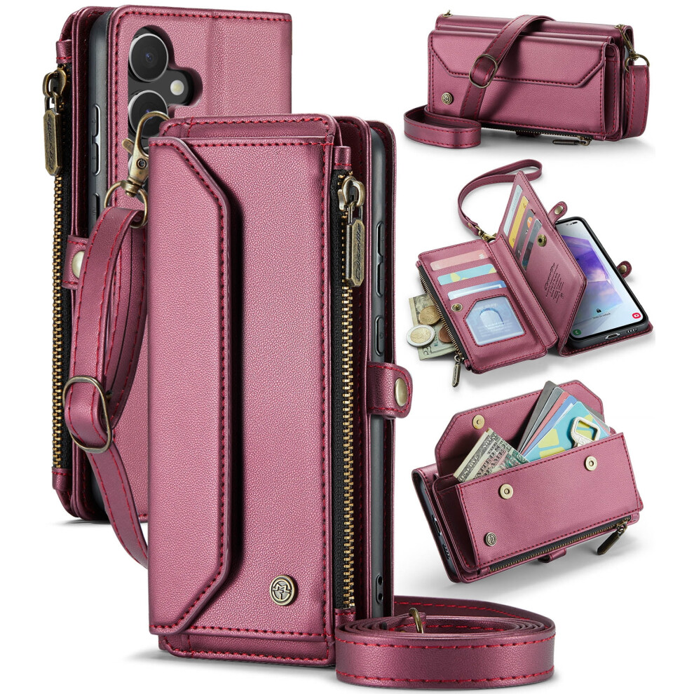 Caseme Leather Wallet Case For Compatible With Samsung Galaxy A55 6.6" Â Rfid Blocking, 10-Card Holder, Zipper Bills Slot, Magnetic Wrist Strap 9165521694426