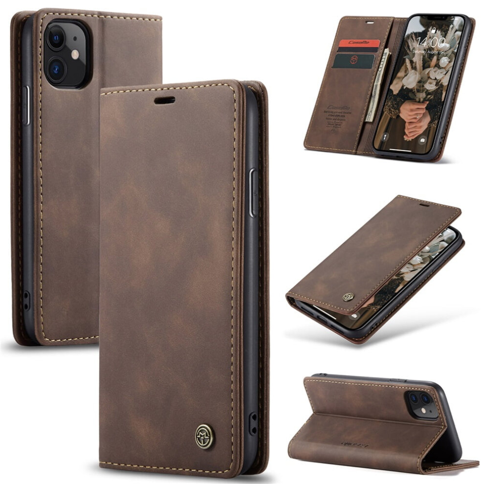 Caseme Leather Flip Wallet Case For Iphone 11 Â Coffee, Brown 919886034613