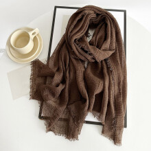 Lenço feminino de cor sólida, xale leve em mistura de algodão com textura semelhante ao linho e franjas nas bordas, lenço grande ideal para