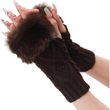 Gants blancs sans doigts en fausse fourrure â Mitaines tricotĂ©es,