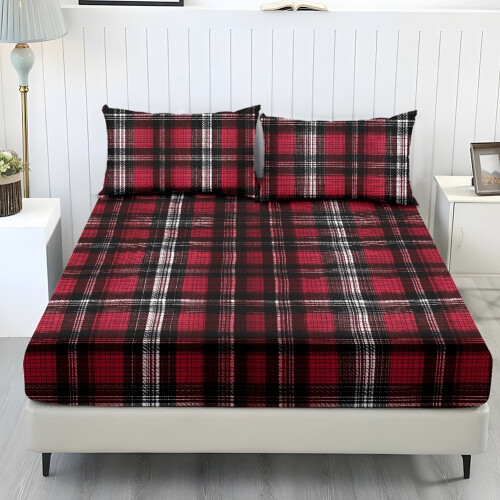 Set di lenzuola matrimoniali a quadri nero, rosso e bianco, 3 pezzi