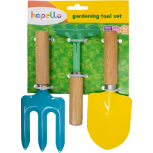 Kids Gardening Tool Set 3 Piece Childrens Garden Tools with Wooden Handles Metal Heads Multicoloured Educational Outdoor Toy for Toddlers Kids
