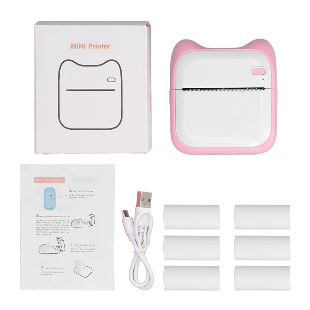 Compact Bluetooth Printer With Fashionable Look, Thermal Inkless Printer For High Resolution Photos Memos Labels Qr Codes Supports Rapid Paper Output Pink 9551475328386