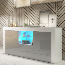Sideboard Aurora 145cm - White & Grey Gloss Doors and LED Lights