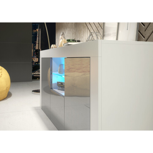 Sideboard Aurora 145cm - White & Grey Gloss Doors and LED Lights 2