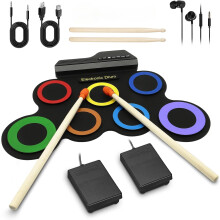 Batterie électronique portable – Kit d'entraînement enroulable à 7 pads avec pédales et baguettes, compatible enfants et adultes, cadeau idéal