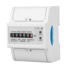 Digitale energiemeter voor éénfase, elektronische kWh-meter met 5-30A bereik, 35 mm DIN-railmontage, lcd-display en aansluitklemmen. Optionele