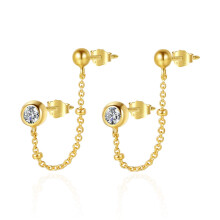 CHIC & ARTSY Chain Stud Earrings 18k Gold Plated 925 Sterling Silver CZ Tiny Ball Earrings Double Piercing Chain Earring for Women