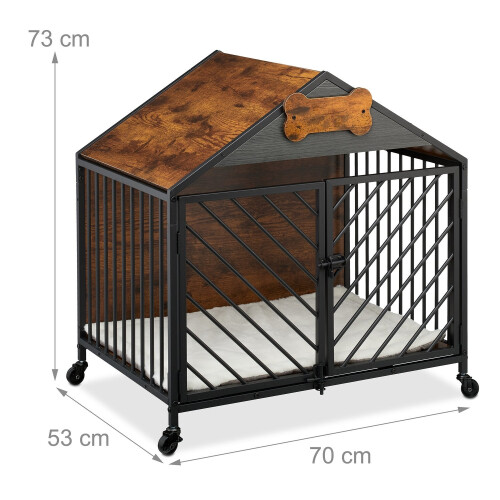 Dog Cage with Wheels - Wood-Effect and Metal 2