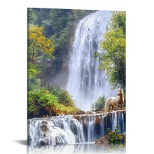 Leinwanddruck, Wandbild, Fensterblick, rustikaler Wasserfall, reißender See, Bach, Fluss, Wildnis, Naturfotografie, realistische Landschaft, 12 x 16