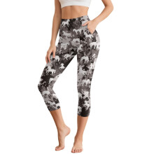 Lómintás jóganadrág nőknek, sportos capri leggings, magas derekú jóga leggings zsebekkel, XS