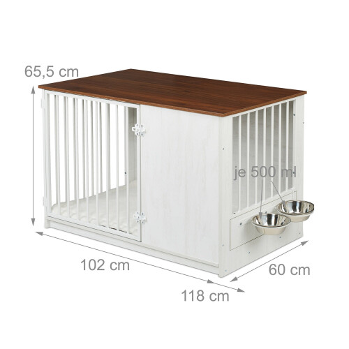 Indoor Dog Crate with Bowls, Wood Effect, Medium 2