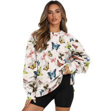 Damen-Sweatshirt mit Schmetterlingsprint, Rundhalsausschnitt, Langarm-Pullover, Trendy2025 Fall Oversized Sweatshirt für Damen, Größe XL