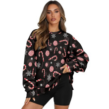 Damen-Sweatshirt mit Weihnachtszuckerstangen-Print, lässiger Oversize-Pullover, warmes Langarm-Sweatshirt mit Rundhalsausschnitt, Größe XXL