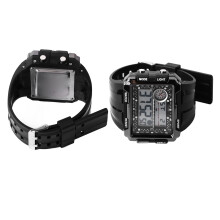 Orologio sportivo digitale rettangolare da uomo, impermeabile, batteria da 240mAh, nero