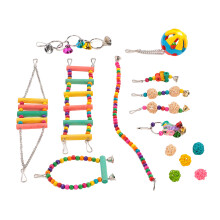 Chewing Toy Set For Parrots Featuring Bird Swing Climbing Ladder Beads Puzzle Hanging Bell Bird Cage Accessory Wooden Beads Multifunctional Bird Toys