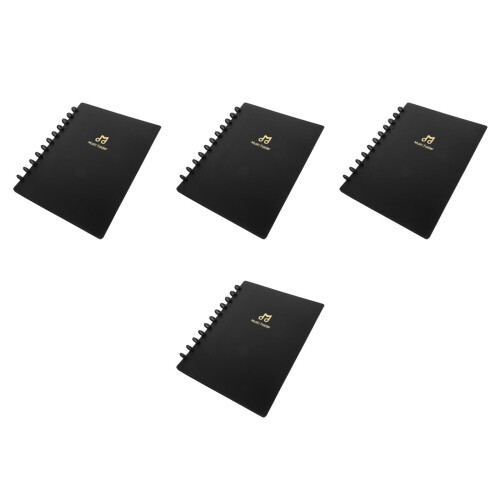 4Pcs Black Detachable Music Flip Folder with Transparent Insert