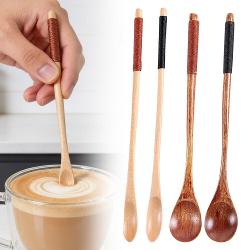 Wooden Mixing Spoon Long Handle for Coffee Tea 2