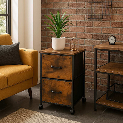 Mobile File Cabinet, 2 Drawers, Industrial Style 1