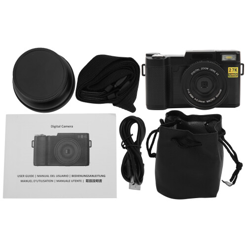Built-In Flash Webcam Function4K Digital Camera Flip Screen Camera Digital Zoom Compact Travel Camera Vlogging Camera Portable Camera Autofocus