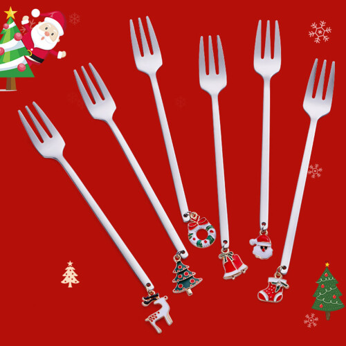 1Set Silver Christmas Pattern Forks and Spoons for Home Use 2