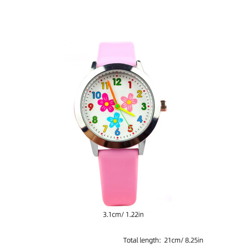 2Pcs Adorable Pink Kids Watch Flower Pattern Durable Quartz Gift 1