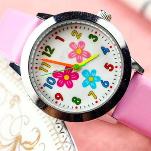 2Pcs Adorable Pink Kids Watch Flower Pattern Durable Quartz Gift 2