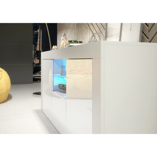 Sideboard Aurora 145cm - White with Gloss Doors and LED Lights 2