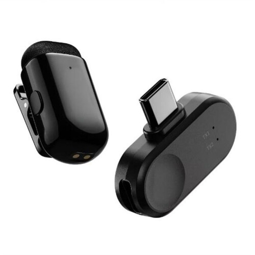 Wireless Lapel Microphone with Noise Cancellation App Setting for Audio Video Recording Type-C
