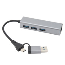 3Port USB3.0Expander Hub with USB C to Ethernet Adapter, Gigabit Ethernet LAN Adapter Backward Compatible for Stable Network Environment, Plug and