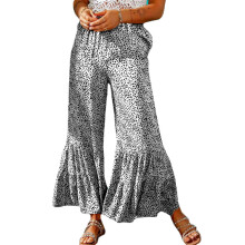 Pantaloni a gamba larga a vita alta con stampa leopardata da donna con tasche, stili versatili, materiale leggero e morbido, progettati con