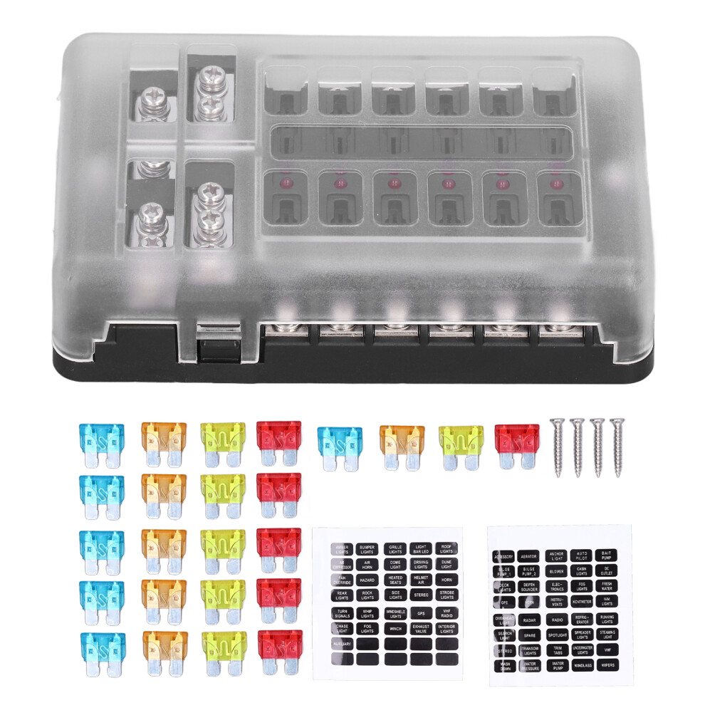 12Circuit Fuse Block With Led Indicator, Waterproof Blade Fuse Holder Featuring Negative Bus And Optimal Conductivity For Automotive Marine Use 9370362858320