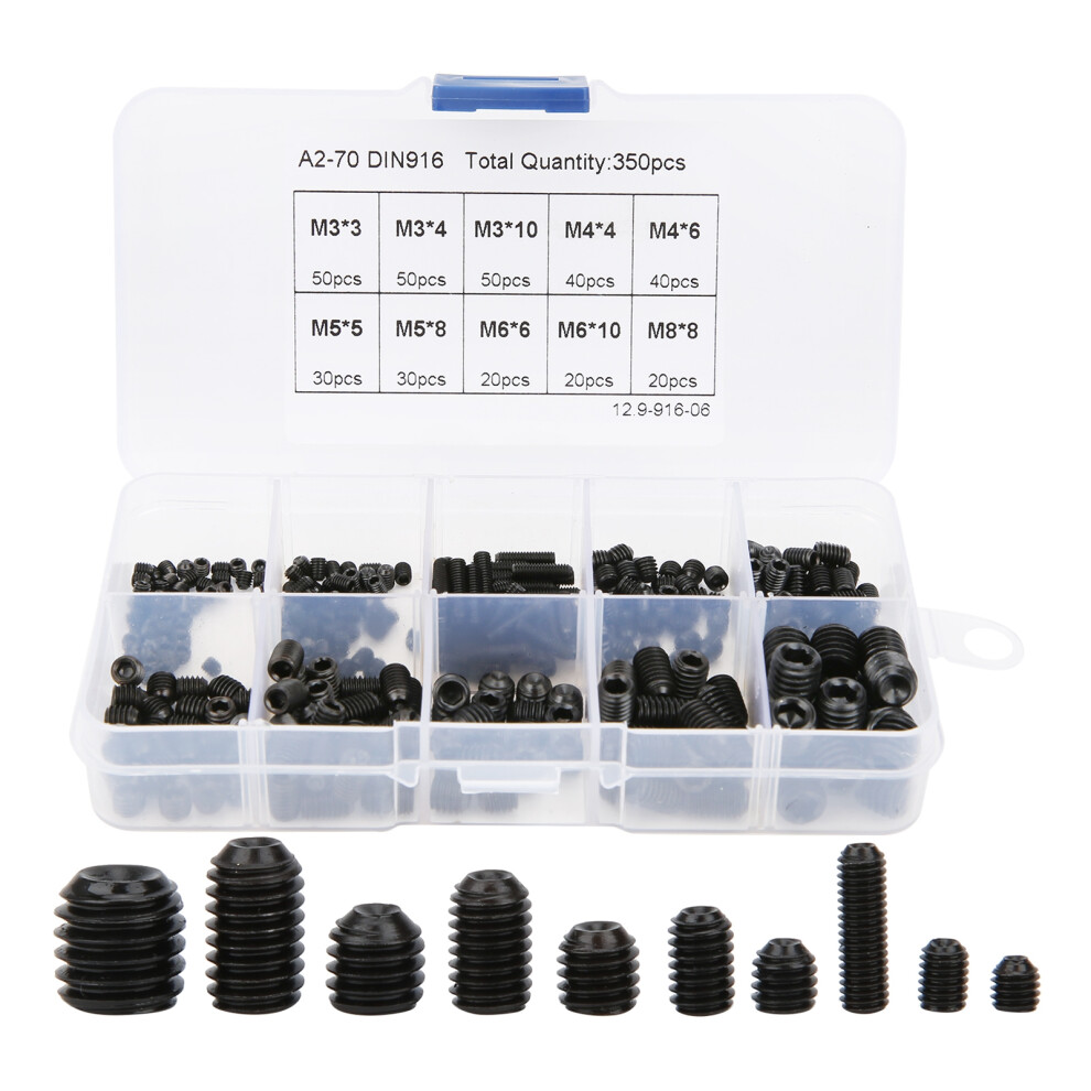 Metric Allen Head Socket Grub Screws Corrosion Resistant High Strength Alloy Steel Smooth Surface Installation Screws With Storage Case Durable 9028731902845