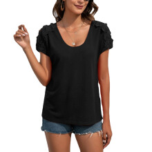 Camicie elasticizzate con maniche corte a volant e look casual elegante, top a tunica da donna leggeri con stampa floreale in tessuto a maglia
