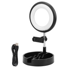 Ringlicht-Set mit Stativ für Beauty und Homeoffice, ausziehbares Stativ, winkelverstellbar, leicht, kompaktes Design, integrierter Kosmetikspiegel