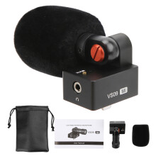 Profesjonalny mikrofon z monitorowaniem w czasie rzeczywistym, kompatybilny z aparatami Canon EOS i Nikon DSLR, w zestawie puszysta osłona
