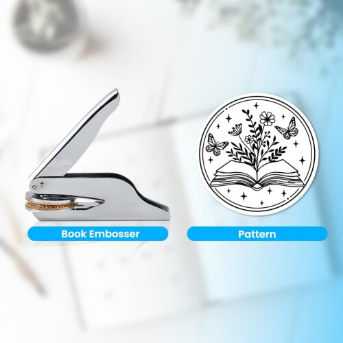Book Embosser Personalized Wildflower Book Pattern Book Stamp Durable Library Stamp with Handle Set for Books Library Envelopes Documents Invitation 1
