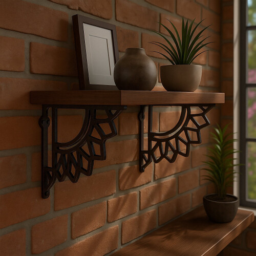 Shelf Brackets, Mandala Design, Cast Iron, Set of 2 1