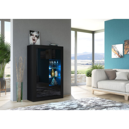 Display Cabinet Arcadia 140cm - Black with Gloss Doors and LED Lights 1