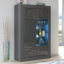 Display Cabinet Arcadia 140cm - Dark Grey with Gloss Doors and LED Lights