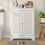 White Floor Standing Bathroom Cabinet Basket Door Adjustable Shelf 1