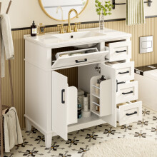 904687cm White Bathroom Cabinet Ceramic Sink Soft-Close Drawers Storage