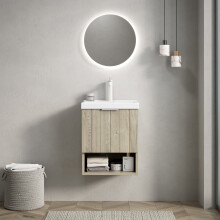 42cm Wall Mounted Vanity White Ceramic Sink Double Doors Open Shelf