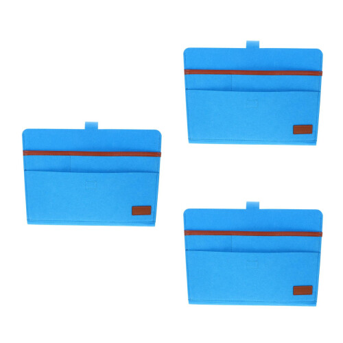 3Pcs Sky-Blue Multifunctional Felt Bedside Sundries Organizer