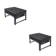 2Pcs Portable Folding Charcoal Grill Black Steel Outdoor Barbecue Rack
