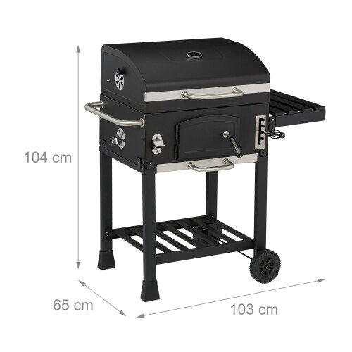 Kullgrillvogn med lokk, justerbart brett og termometer 2