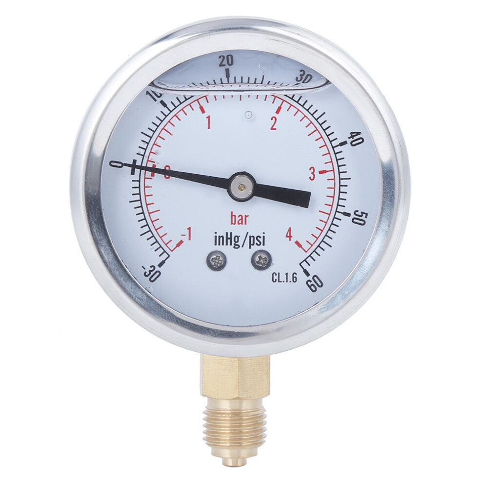 Vacuum Pressure Gauge Stainless Steel Case Industrial Grade Vibration Resistant Liquid Filled Glycerin Filling Brass Connection Polycarbonate Window 9049227921997