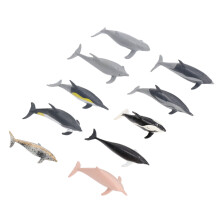Conjunto de miniaturas de animais marinhos com aparência realista, pintadas à mão, ideais para projetos escolares e decoração.